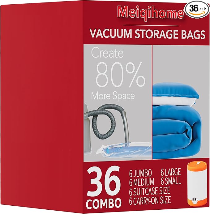 Vacuum Seal Bags for Clothing Travel & Home Storage, travel vacuum bags with pump, Store Blankets, Comforters, Pillows, Seasonal Clothes Compactly,36 Pack With Electric Pump