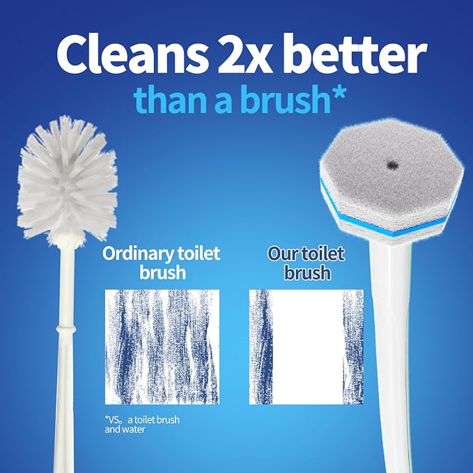 Hohoky Disposable Toilet Brush Cleaning System, Two Sets of Wands and 60p Refills Pads Replacement Heads, Wall Mounted Toliet Stick Starter Kit Bathroom Maintenance, Toilet Bowl Cleaner Holder