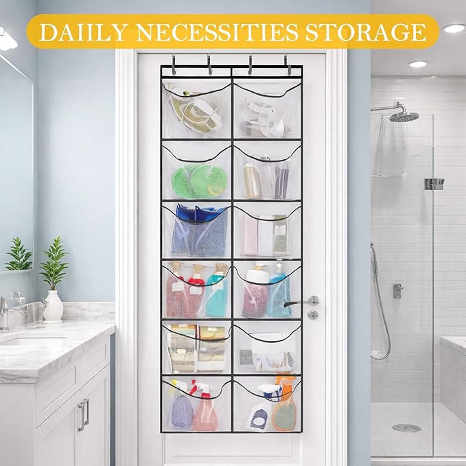 Yookeer Over The Door Hoodie Organizer 12 Large Breathable Mesh Sweatshirt Organizer with 4 Hooks Hanging Pockets Behind Door Holder for Home Dorm Rooms Bedroom Small Spaces Closets Clothing Sundries