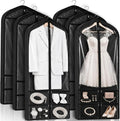 Tranqun 6 Pack 65" Long Wedding Garment Bags for Gowns 4" Gusseted Clear Dress Travel Bag for Hanging Clothes Foldable Wedding Dress Cover with 4 Zipper Pockets for Closet Storage and Travel (Black)