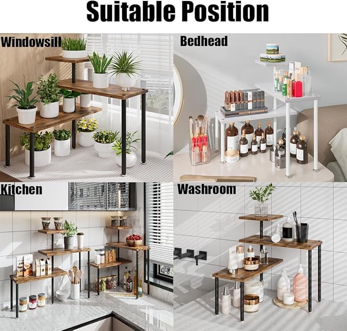 3-Tier Adjustable Countertop Organizer Corner Shelf | Countertop Organizer and Storage Rack for Kitchen, Bathroom, Over Sink, Coffee Bar, Spice Rack, Dresser Table
