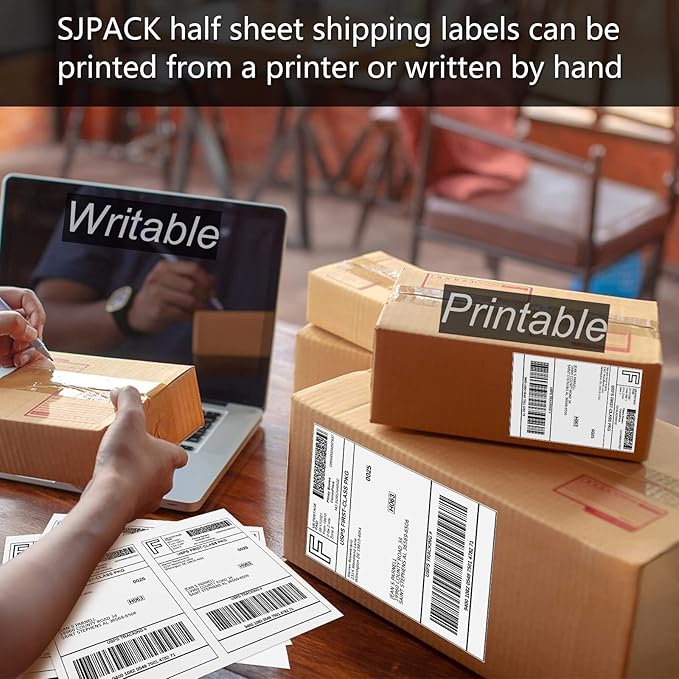 SJPACK 1000 Half Sheet Self Adhesive Shipping Labels, 8.5" x 5.5" Address Labels for Laser & Inkjet Printers(1000 labels-500 Sheet)