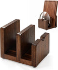 Acacia Wood Cutting Board Holder, Pot Lid Organizer Rack, Heavy Duty Wooden Storage Stand for Chopping Boards, Bakeware & Plates with Non-Slip Feet