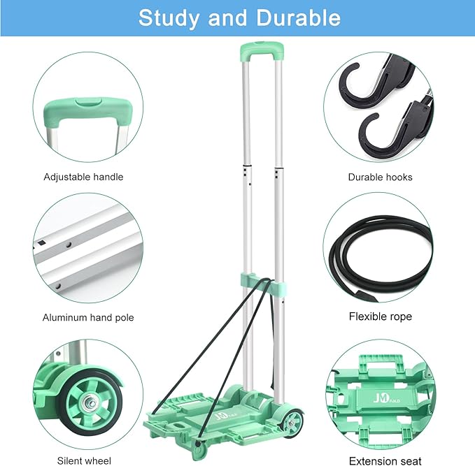 Folding Hand Truck 70 lbs，Small Dolly with 2 Wheels，Folding Luggage cart， Lightweight Aluminum Foldable Luggage Cart，for Airport,Travel,Moving and Office Use (Silver-Aluminum)