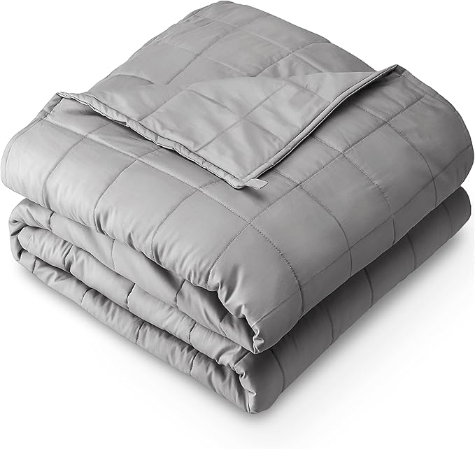 Bare Home Weighted Blanket All-Natural 100% Cotton with Nontoxic Glass Beads 80"x87" 25lbs, Light Grey