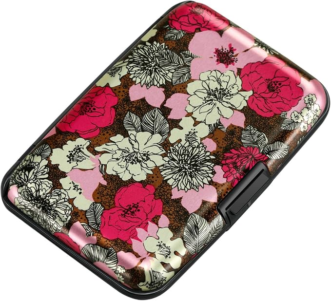 ELFISH RFID Blocking Credit Cards Holder Aluminum Wallet Metal ID Case for Men Women (Flourishing Flowers)