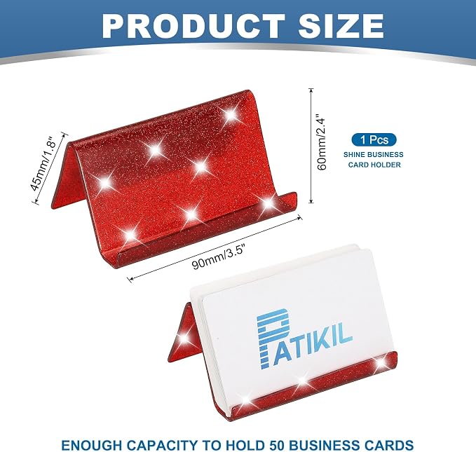 PATIKIL Business Card Holder for Desk, Acrylic Business Card Holders Shine Card Stand Organizer Cards Display for Office Exhibition, Red