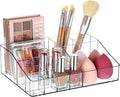 Vtopmart Clear Plastic Devided Makeup Organizer Tray | Cosmetic Storage, For Dresser Countertop and Bathroom Vanity, Beauty Holder for Lipstick Brush Skincare