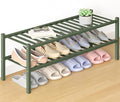 Smiry Bamboo Shoe Rack for Closet, 2 Tier Long Wooden Shoe Organizer, Stackable Wood Shoe Storage Shelf for Entryway, 14 Vertical Slats, One-piece Heavy-Duty Legs, 33.86"x11.02"x12.99", Green