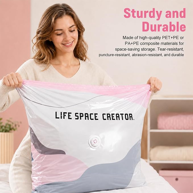 3 PACK No-Pump Vacuum Storage Bags, Cube Compression Life Space Saving Storage Bags, No-Pump 3D Large Vacuum Storage Compression Bag for Clothes and Bedding (27.6" × 19.7" × 12.5")