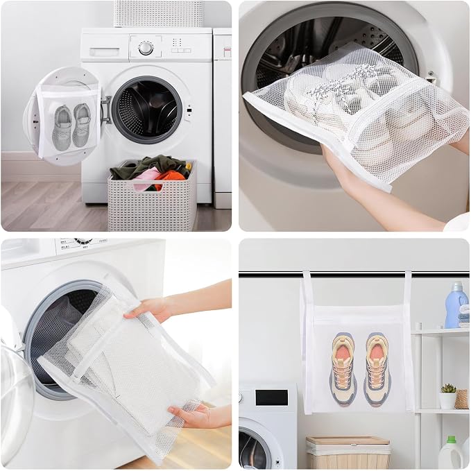 2 Pack Sneaker Dryer Bags for Shoes with Adjustable Straps, Mesh Shoe Laundry Bags for Dryer, Reusable Shoe Drying Holder Protects Dryer & Reduces Noise, 15.5 Inch x 15.5 Inch