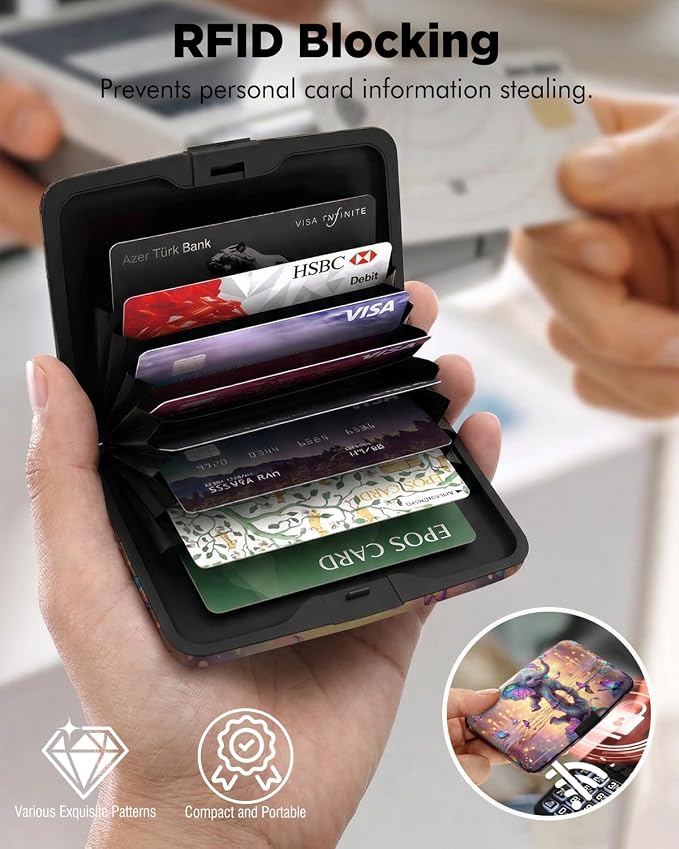 Maicican RFID Blocking Aluminum Credit Card Holder | Slim Metal Wallet for Women & Men, Business Card Case for Travel, Fits Front Pocket, Card holder wallet - Colorful Elephant