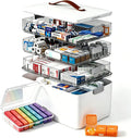 MOPUP 4-Tier Medicine Craft,Sewing,Art,Organizer Storage,Portable Latch Bin with Lid and Leather Handle,Pill Bottle, First Aid,Comes with a 7-Day Pill Organizer,A Household Essential