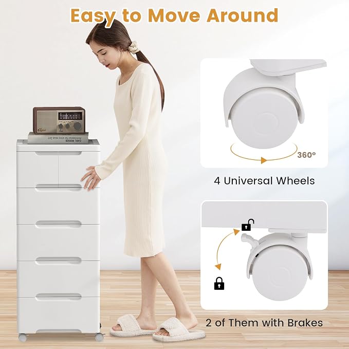 LOKO 6-Drawer Plastic Rolling Storage Cart (16"x13"x38") | Mobile Storage Cabinet | Vertical Storage Tower Container Unit | 4 Universal Wheels | For Living Room, Home Office