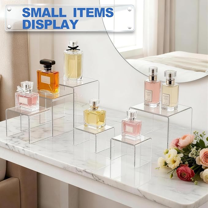 Aheroi Acrylic Risers Display Stands, Acrylic Stands for Display 6Pcs 2Set | Clear Acrylic Display Stands, Small Table Display Shelf Cupcake Stand Buffet Risers for Wedding Party Food Statue(3"*4"*5")