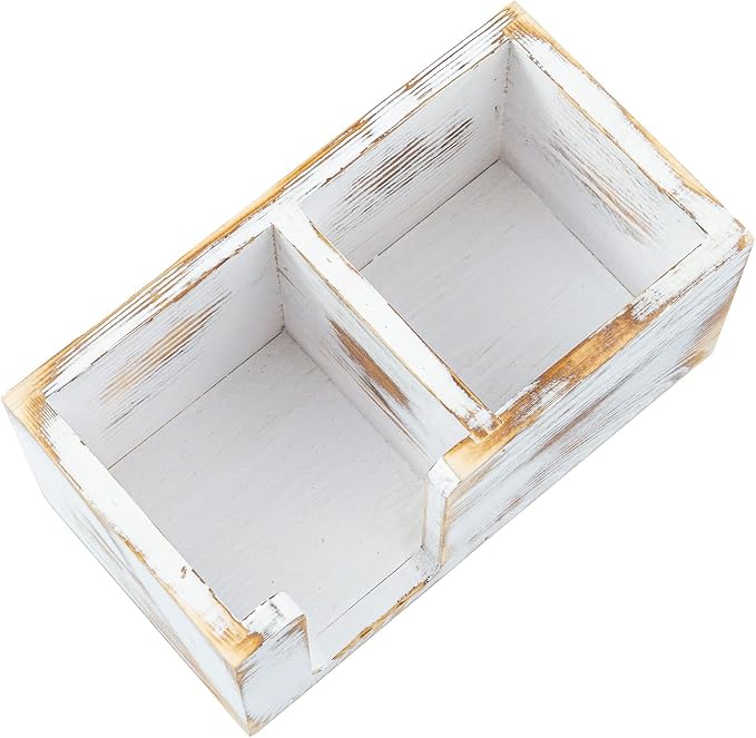 MyGift Shabby White Washed Solid Wood Sticky Note and Stationery Holder Stand, Office Desktop Storage Caddy for Self Adhesive Memo Pads Pen Pencil Marker