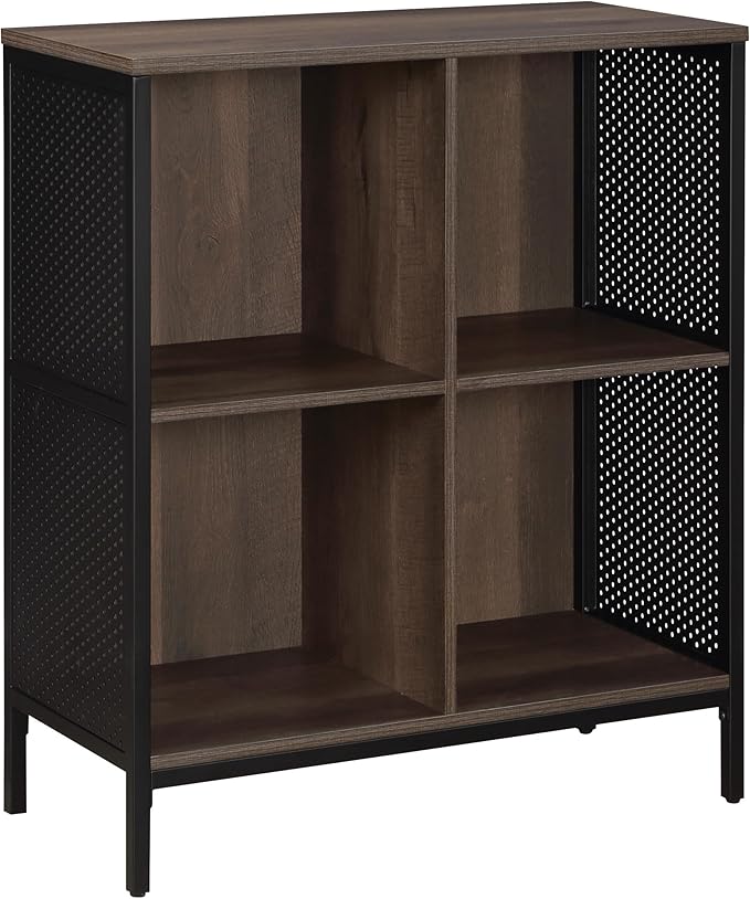 OSP Home Furnishings Ace Contemporary Modern Storage Bookcase with Shelves, 2- Shelves, 4 Cubes, Ozark Ash Finish
