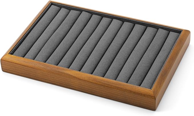 Oirlv Dark Grey Wood Jewelry Tray for Ring Display & Storage | Solid wood base with microfiber lining, multi-compartment design, ideal for jewelry display, ring storage & shop showcase