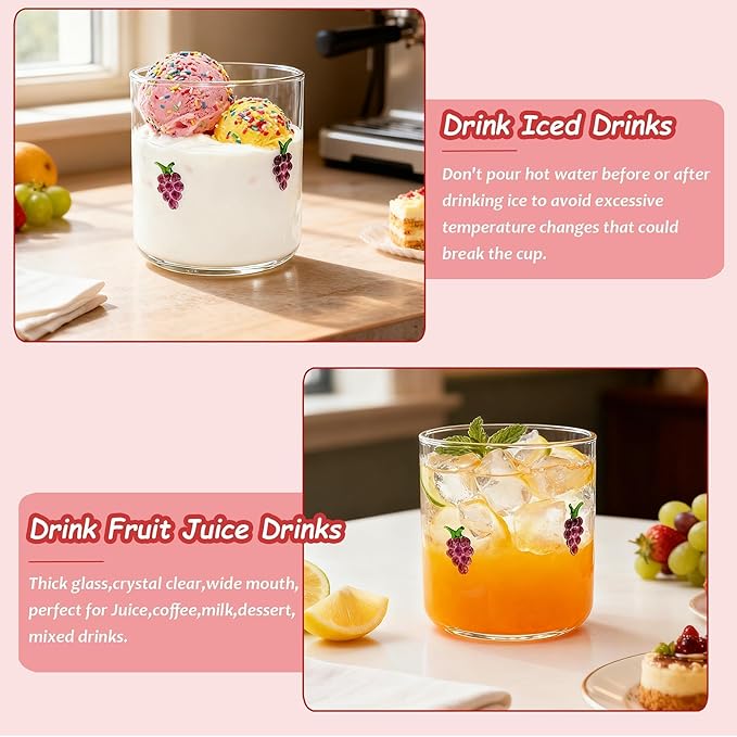 14 Ounce Icon Juice Glasses, Aesthetic Cocktail & Old Fashioned Drinking Glasses, Iconic Clear Glass Cups for Women, Sister, Friend & Party Gifts (Grape)