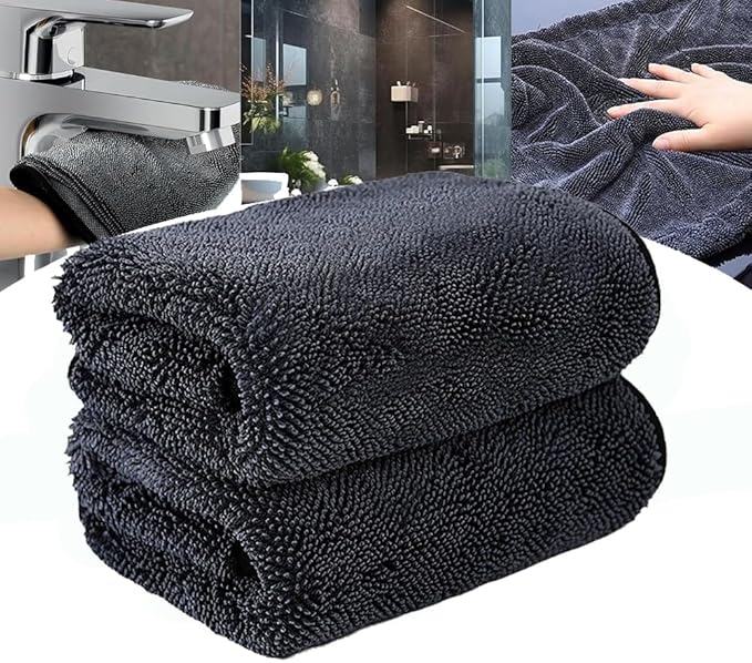 Shiny Microfiber Wipes Bath Shower Cleaning Cloths, 1300gsm Super Absorbent Microfiber Bath Towels, for Bathroom, Car and Home Toilet (2Pcs-Double Pile(23.62 * 15.75in))