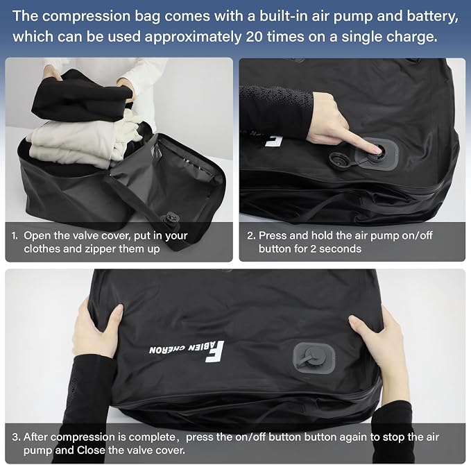 Travel Vacuum Bags with Pump,40L Built-in Air Pump Vacuum Bags for Travel,180°Open, Reusable Compression Bags for Carry On Suitcases and Backpack(2PC(Built-in Air Pump))