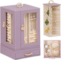 Enthralite Luxury Jewelry Box for Women: 360° Rotating with Clear Window | Compact Jewelry Storage with Drawer - Necklace Ring Organizer with Compartments - Elegant Earring Holder Display Great Gift