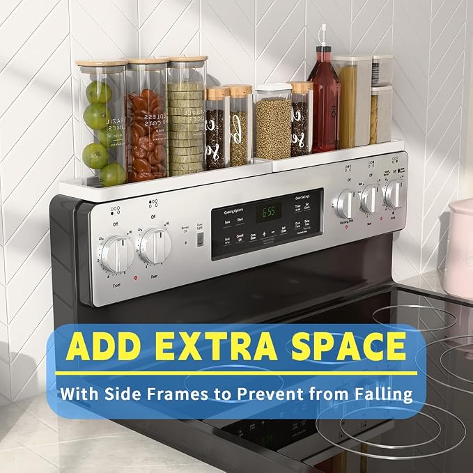 PEKER Magnetic Stove Top Shelf for 30" Stoves, Over Oven Shelf Above with Bamboo Spice Rack Organizer, Heat-Resistant, Space-Saving Solution for Kitchen Storage