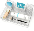 Clear Drawer Organizer Set, 4 Sizes Desk Drawer Divider Organizers Storage Bins for Bathroom,Kitchen,Office,Vanity Organizers Tray for Jewelry (27PACK)