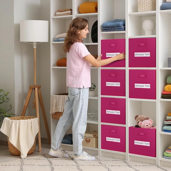 Fabric storage cubes (8 Pack) 11 Inch Cube Storage Bin, cube organizer bins with 8 Labels Window Cards & a Pen, Foldable cube organizer bins and Storage Box, Dark pink
