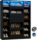 Besiost 40" Closet System with LED Lights, Wooden Closet Organizer with Drawers & Shelves, Versatile Closet Storage Tower for Walk-in Closets, Shoe Rack and Handbag Storage Cabinet, Black