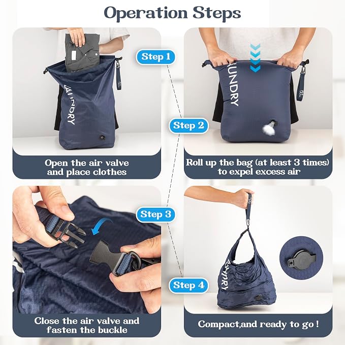 Travel Laundry Bag, Waterproof Compression Storage for Dirty Clothes | Wet/Dry Space-Saving Laundry Storage Organizer, Smell Proof Storage Bag for Clothing, Swimming, Yoga, Gym, Camping,L