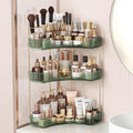 BEFSOP Corner Bathroom Counter Organizer, Upgraded 3-Tier Makeup Organizer Countertop with Makeup Brush Holder, Skincare Exquisite Vanity Organizers Countertop Bathroom Storage Dresser(Green)