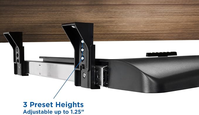 Mount-It! Under Desk Keyboard Tray, Slide-Out Keyboard & Mouse Drawer, 21" W × 11.75" D, Adjustable Height Platform with Left or Right Mouse Tray, Bolt-On Under Desk Keyboard Holder for Home Office