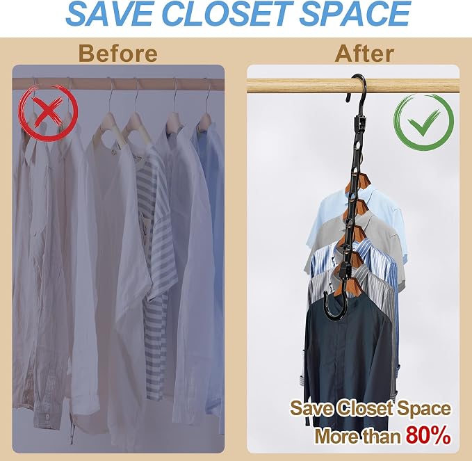 16 Pack Hangers Space Saving Magic Space Saver Storage Smart Plastic Clothes Hanger Organizer Closet Organizers and Storage for Closet Wardrobe Apartment College Dorm Room Essentials, Black