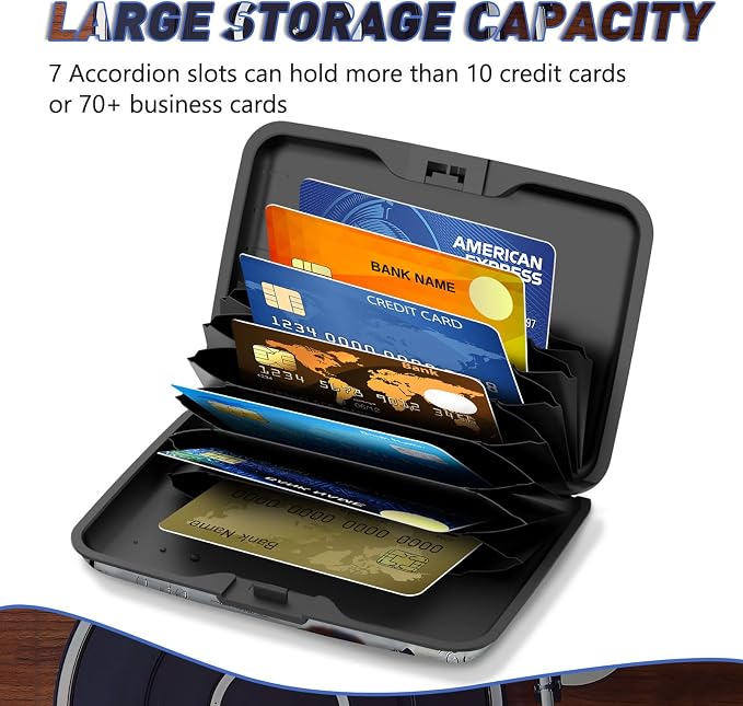 Credit Card Holder, Mini RFID Small Aluminum Card Wallet Business Card Case | Blocking Slim Metal RFID Blocking Front Pocket Wallet Hard Case Durable CC Holder for Women Men, Retro Music Player