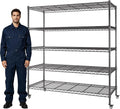 AIRAJ 36”W Storage Shelves with Wheels,5 Tier Wire Shelving,1750 LBS Metal Shelving Adjustable Layer Height,Garage Shelving Units for Kitchen,Pantry and Warehouse,Rolling Wire Rack,36”W×14”D×73”H
