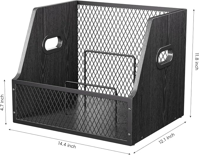 Vinyl Record Storage with Separators, Record Storage Box for 7/10/12 inch 60+ Vinyl Records Organizer Cases Wood Crate for Magazine Holder Black
