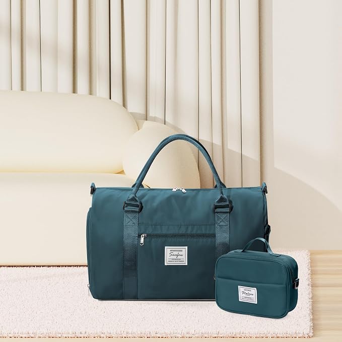 Gym Bag Womens Mens with Shoes Compartment and Wet Pocket Travel Duffel Bag for Women for Plane Sport Gym Tote Bags with Toiletry Bag Waterproof Weekend Overnight Carry on Bag Hospital Holdalls