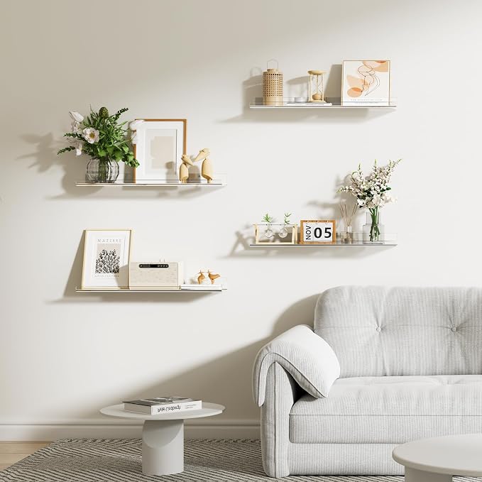 upsimples 23.6" Acrylic Shelves for Wall Storage and Organizer, 2 Pcs | Extended Shelf for Picture, Skincare, Perfume, Bag, Kitchen Spice Rack, Kids Bookshelf, Invisible for Displaying, Room Décor