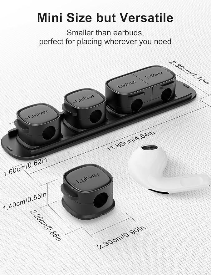 6 Pack Magnetic Cable Clips [1s Open/Lock], Laitver Cord Organizer Holder Strong Adhesive Desk Cable Management- Organize Charging Cords Neatly for Home, Office, Car,Desk, Nightstand-Black | Strong Adhesive Desk Cable Management- Organize Charging Cord...