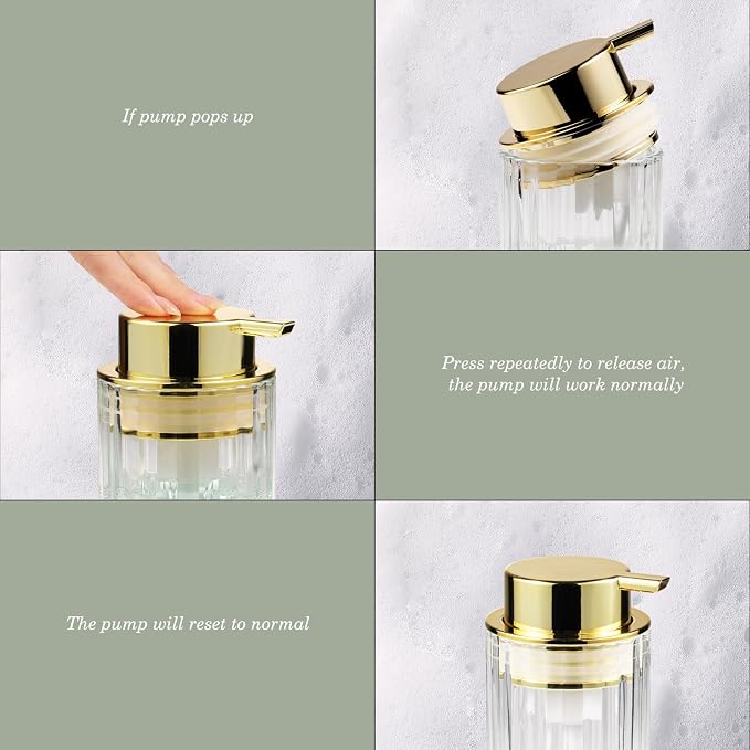 Amolliar Foaming Soap Dispenser, Plastic Pump Clear Glass Soap Dispenser, 8OZ Refillable Hand Soap Dispenser for Bathroom, Kitchen, Shower, Soap Pump Bottle for Liquid or Lotion Dispenser(Gold 2 Pack)