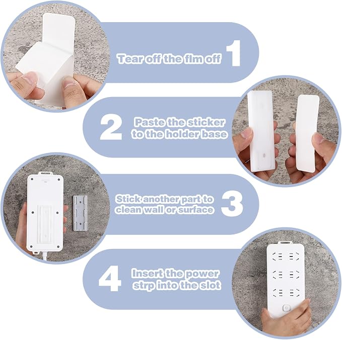 8 PCS Power Strip Holder, Self Adhesive Socket Holder Punch-Free Wall Mounted Power Strip Socket Desktop Fixer Bracket Stand for Home Office Cable Management