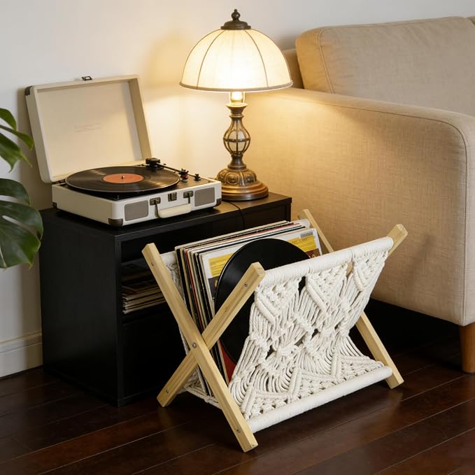Boho Macrame Magazine Holder,Hand-Woven Magazine Rack for Home Office | Multifunctional Storage Basket for Letters, Magazines, Books and Newspapers