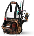 Boomistry Fishing Bucket Organizer for 5 Gallon Bucket, Brown Camo | 15 Multi-Pockets, 4 Built-in Rod Holder Storage, 3 Adjustable Buckles, for All Fishing Gear & Tackle Accessories