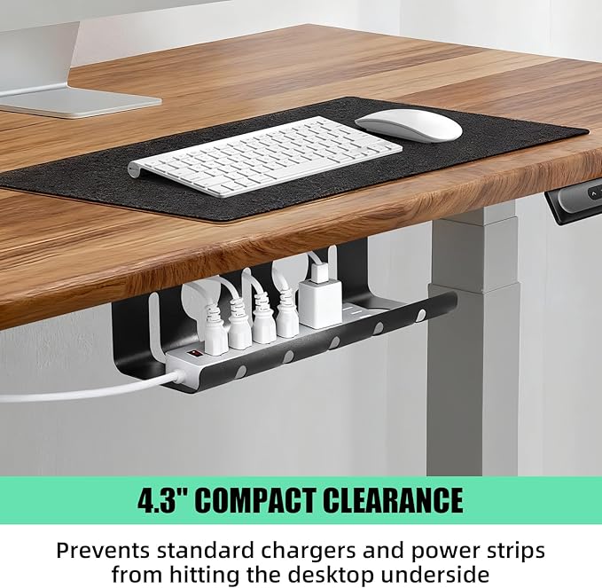 Cord Management Under Desk, 16.5" L x 4.7" W x 4.3" H, 2 Pack Under Desk Cable Tray, Wire Organizer for Power Strip, Tape Mount or Screw Mount, Easy Install Cord Raceway for Desk & Home