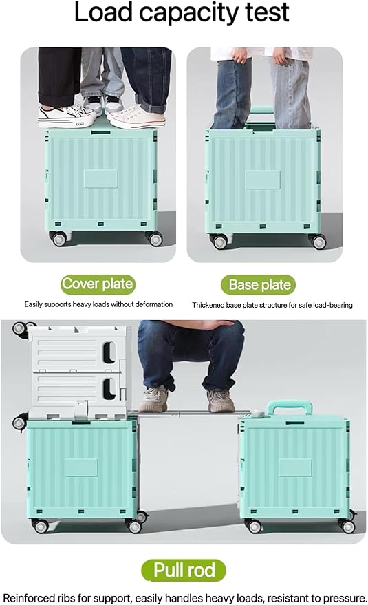 Foldable Utility Cart, Portable Rolling Crate Handcart with 360° Rotating Wheels, Detachable Lid, and Telescoping Handle, Collapsible Shopping Trolley for Travel, Office, Grocery, and Luggage Storage
