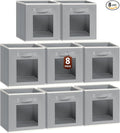 Homsorout Bins for Closet Organization - Cubby Storage Organizer with Window, Closet Baskets for Shelves, Folding Cubes for Storage, Storage Bins for Home, 11inch, Set of 8, Grey