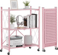 ALANNG 3 Tier Folding Storage Shelf on Wheels,Heavy Duty Metal Rolling Cart | Compact & Portable, No Tools Assembly, Folds to 3.9" Flat, Reinforced Iron Frame, Lockable Casters, for Any Room