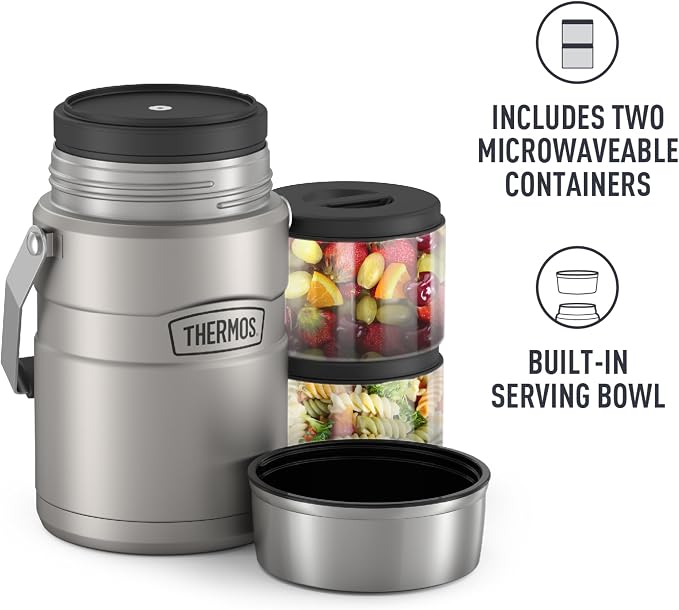 THERMOS Stainless King Vacuum-Insulated Food Jar with 2 Storage Container Inserts,47 Ounce,Matte Stainless Steel,(Pack of 4)