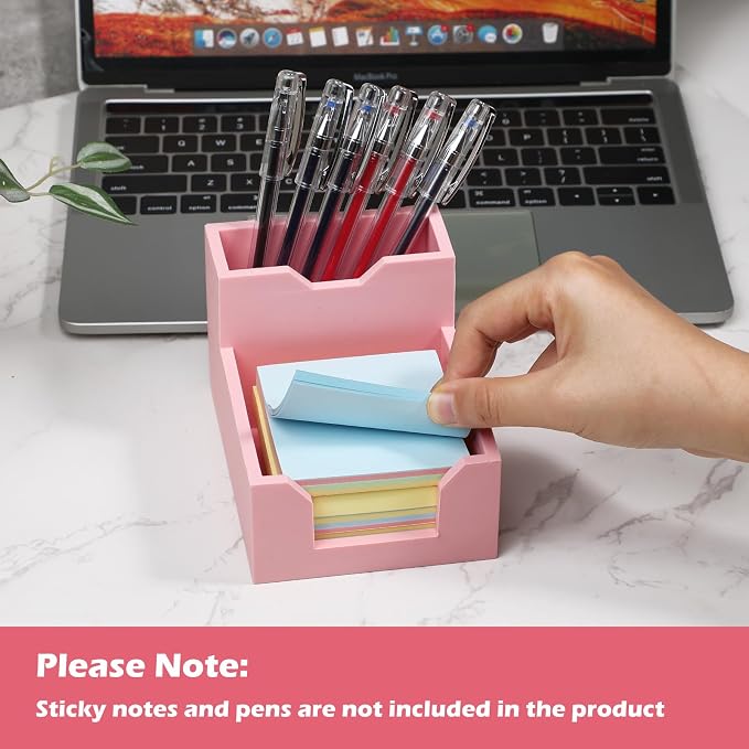 Pink Sticky Note Holder, Silicone Memo Holder with Pen or Card Slots, Sticky Note Dispenser, Fits 3x3 Inches Sticky Notes, Post It Note Dispenser for Office Desk Accessories